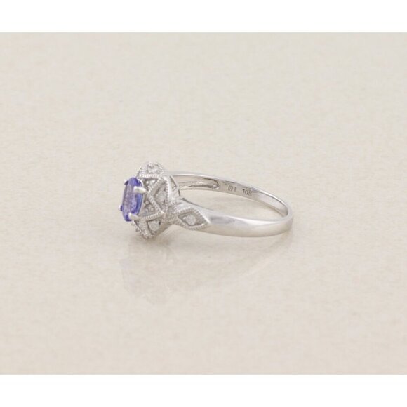 10k White Gold Natural Tanzanite & Diamond Ring Size 8 3/4 - Picture 8 of 8